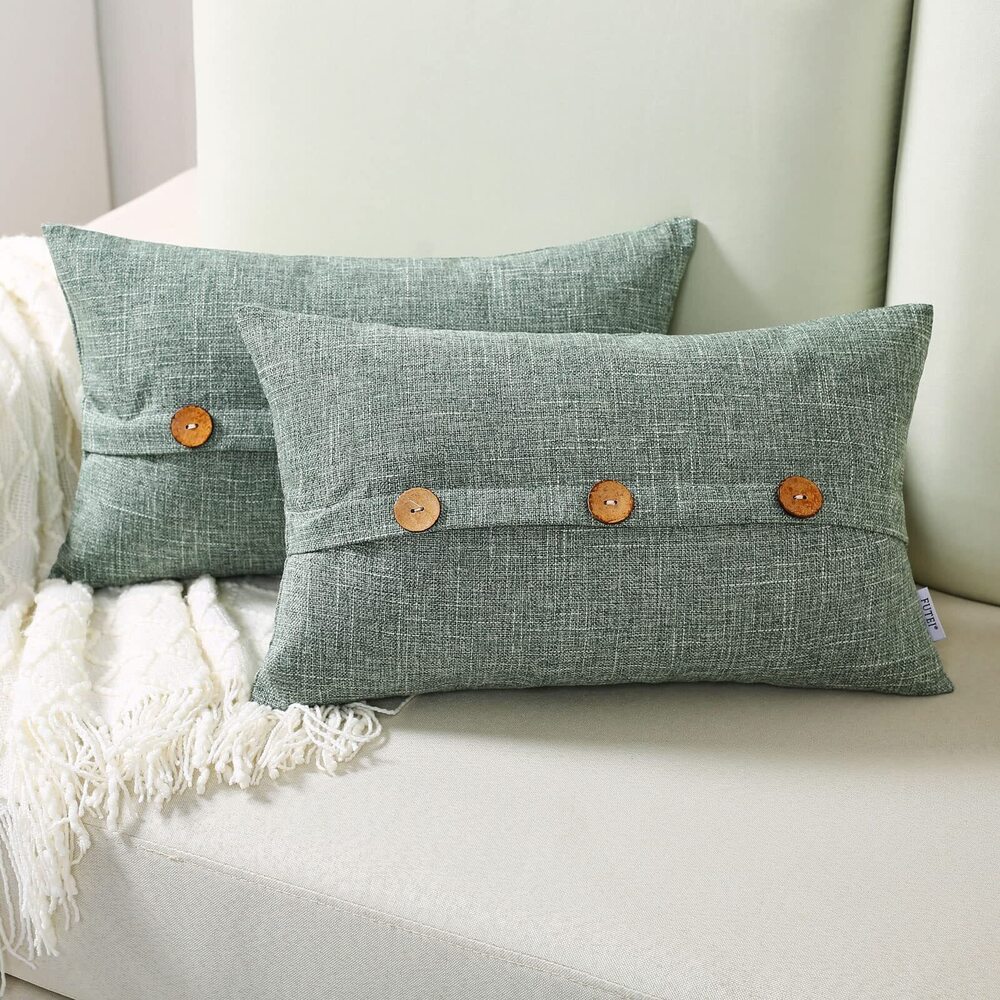 5371 Sage Green Linen Decorative Throw Pillow Covers 12x20 Inch Set of 2